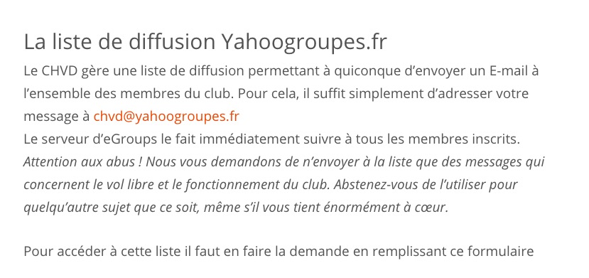La liste de diffusion Yahoogroupes.fr