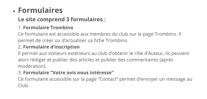 Fonctionnalités du site